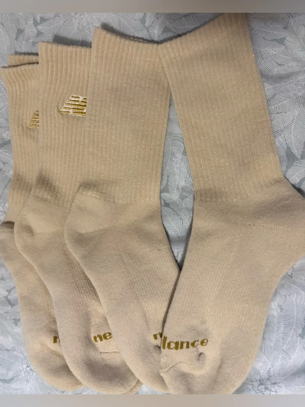 NWOT women’s New Balance Beige Crew Socks with Gold Logo - 3 Pack